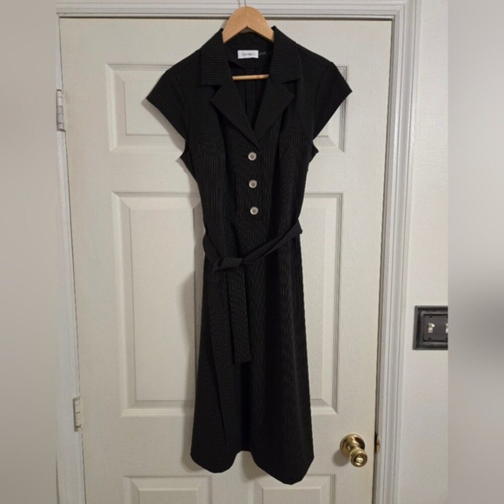 Calvin Klein Black White Pinstrip Fit And Flare Dress NO SIZE TAG